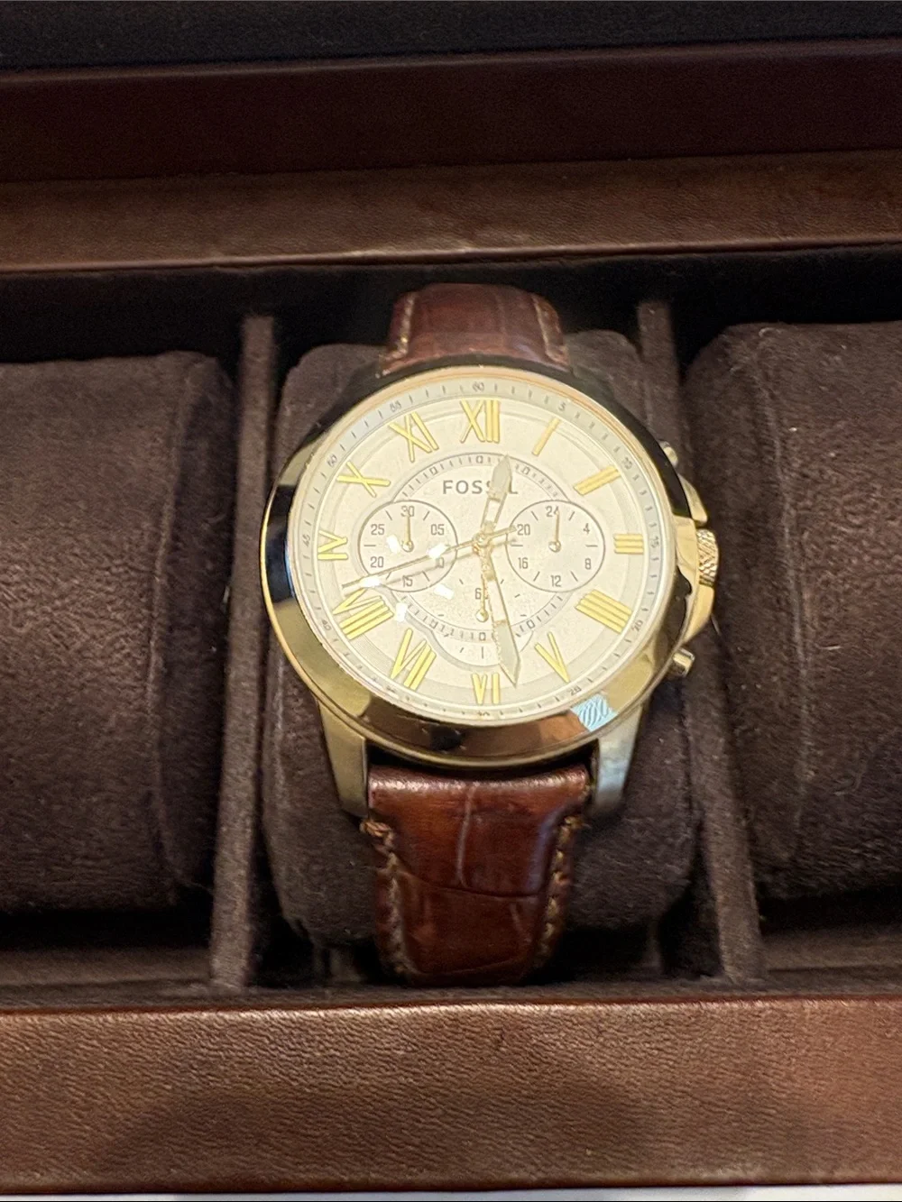 Fossil Brown Leather Men's Watch with Gold-Tone Case